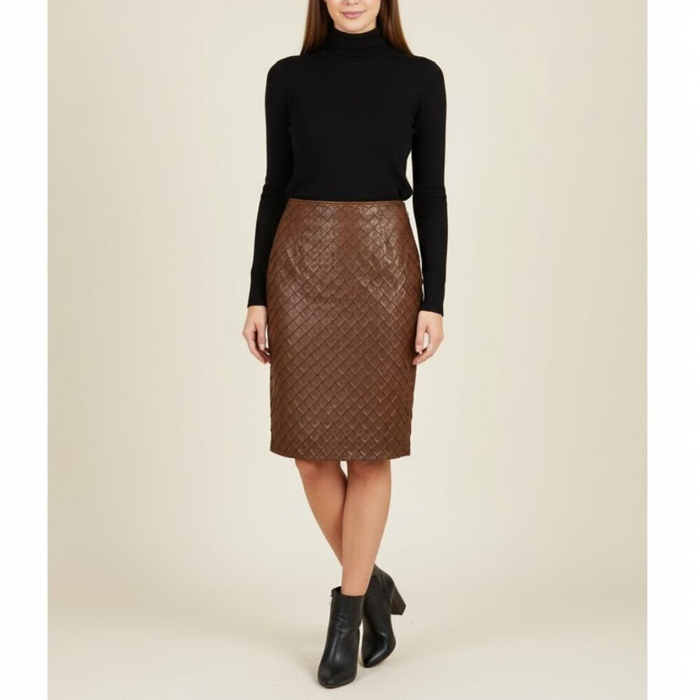 Per Se by Carlisle Brown Shimmer Faux Suede Textured Scale Pattern Skirt Sz. 10 - Picture 3 of 8